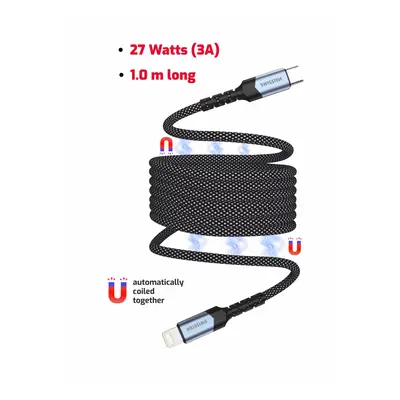 Swissten magnetický datový kabel samonavíjecí USB-C / Lightning 1m