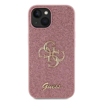 Zadní kryt Guess PU Fixed Glitter 4G Metal Logo pro Apple iPhone 15, růžová