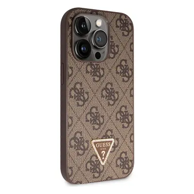 Zadní kryt Guess PU 4G Strass Triangle Metal Logo pro Apple iPhone 15 Pro, brown