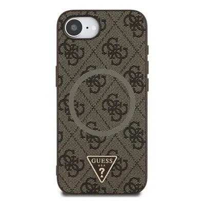 Zadní kryt Guess PU 4G Strass Triangle Metal Logo pro Apple iPhone 16e, hnědá