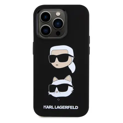 Zadní kryt Karl Lagerfeld Liquid Silicone Karl and Choupette Heads pro Apple iPhone 15 Pro, čern