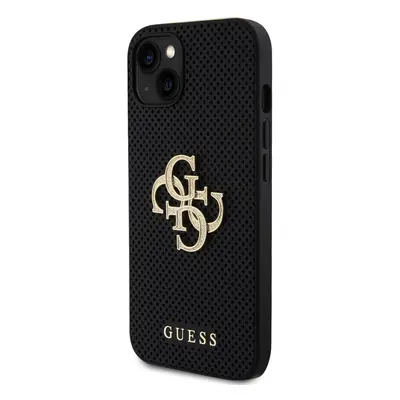 Zadní kryt Guess PU Perforated 4G Glitter Metal Logo pro Apple iPhone 15, černá