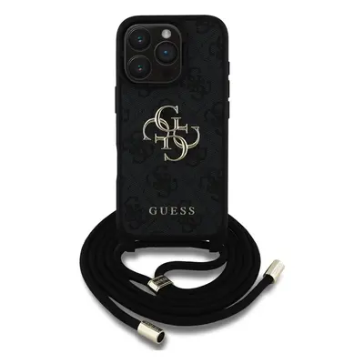 Zadní kryt Guess PU 4G Metal Logo Crossbody Popruh pro Apple iPhone 16 Pro, černá