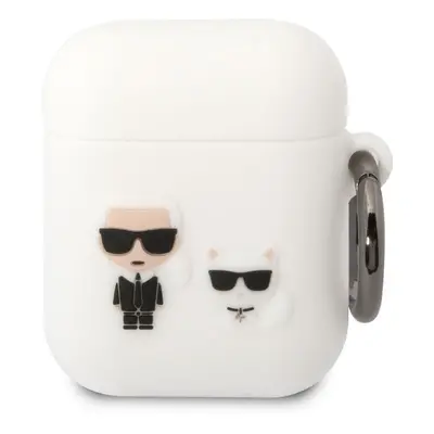 Silikonové pouzdro Karl Lagerfeld and Choupette pro Airpods 1/2, bílá