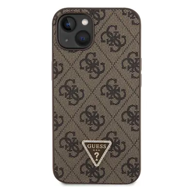 Zadní kryt Guess PU 4G Strass Triangle Metal Logo + Crossbody popruh pro Apple iPhone 15, brown