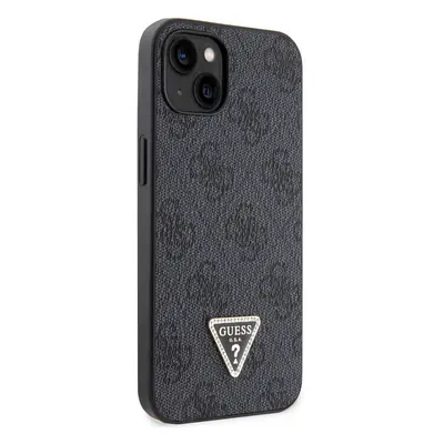 Zadní kryt Guess PU 4G Strass Triangle Metal Logo pro Apple iPhone 15, black