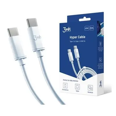 3mk Hyper Cable USB-C / USB-C 2m 100W, bílá