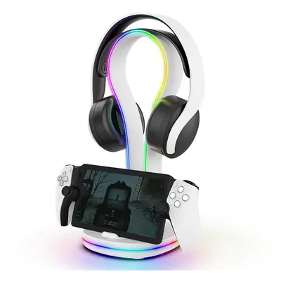 Nabíjecí RGB stojan iPega P5P23 pro Playstation Portal Remote Player s držákem na sluchátka bílá