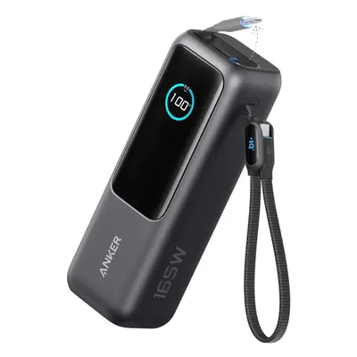 Anker Power Bank (25K, 165W, Built-In USB-C and Retractable Cable) Black