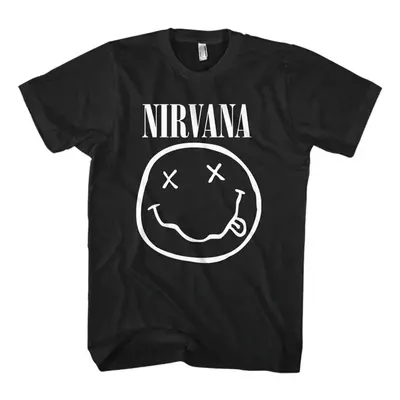 Nirvana Tričko White Happy Face Unisex Black