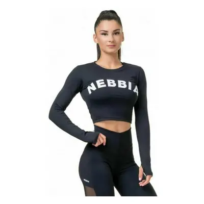 Nebbia Long Sleeve Thumbhole Sporty Crop Top Black Fitness tričko