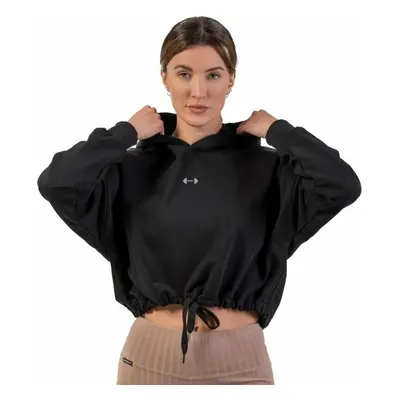 Nebbia Loose Fit Crop Hoodie Iconic Black Fitness mikina