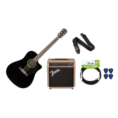 Fender CD-60SCE Black PACK Black Elektroakustická kytara Dreadnought