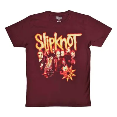 Slipknot Tričko The End So Far Group Photo Tribal Nonogram Unisex Maroon Red