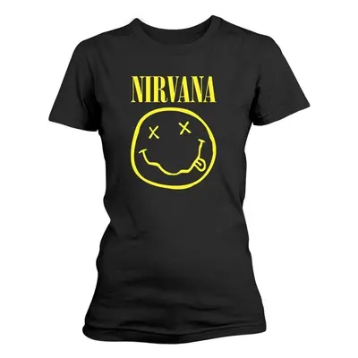 Nirvana Tričko Yellow Happy Face Womens Black