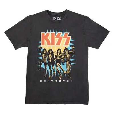 Kiss Tričko Destroyer 3D Logo Stone Wash Unisex Charcoal Grey