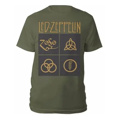 Led Zeppelin Tričko Gold Symbols in Black Square Unisex Green