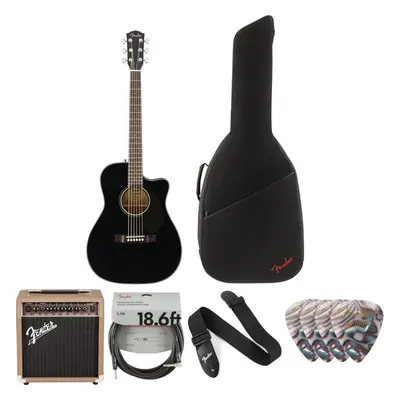 Fender CC-60SCE Concert WN Deluxe SET Black Elektroakustická kytara Jumbo