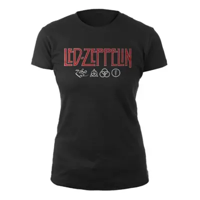 Led Zeppelin Tričko Logo & Symbols Womens Black