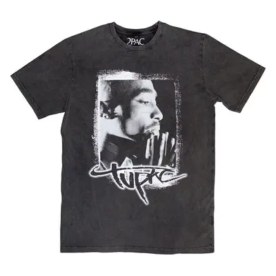 2Pac Tričko Spray Photo Stone Wash Unisex Charcoal Grey