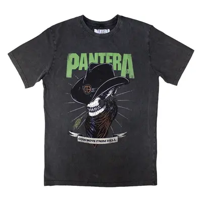 Pantera Tričko Skeleton Cowboy Stone Wash Unisex Charcoal Grey