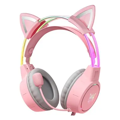 Onikuma X15 PRO Double-Head Beam RGB Wired Gaming Headset With Cat Ears Růžová PC sluchátka