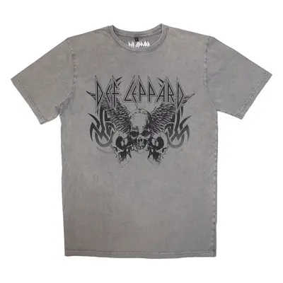 Def Leppard Tričko Tribal Skull Stone Wash Unisex Grey