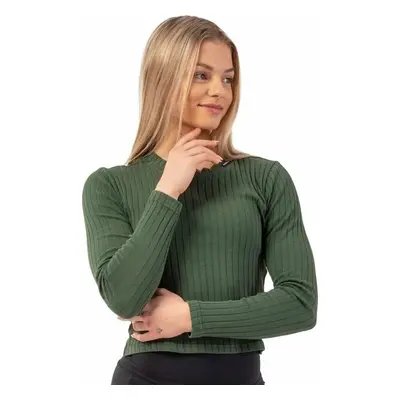 Nebbia Organic Cotton Ribbed Long Sleeve Top Dark Green Fitness tričko