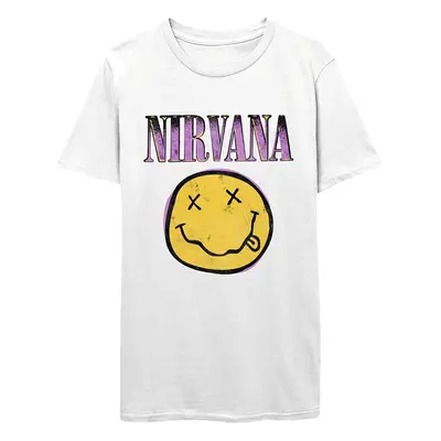 Nirvana Tričko Xerox Happy Face Pink Unisex White