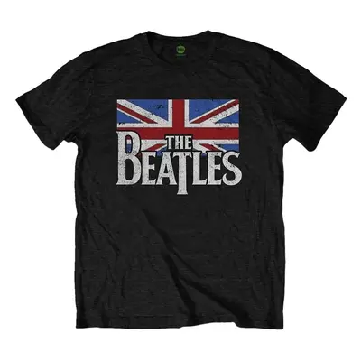 The Beatles Tričko Drop T Logo & Vintage Flag Unisex Black