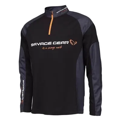 Savage Gear Tričko Tournament Gear Shirt 1/2 Zip Black Ink