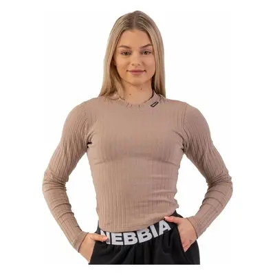 Nebbia Organic Cotton Ribbed Long Sleeve Top Brown Fitness tričko