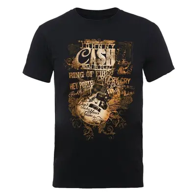 Johnny Cash Tričko Guitar Song Titles Unisex Black