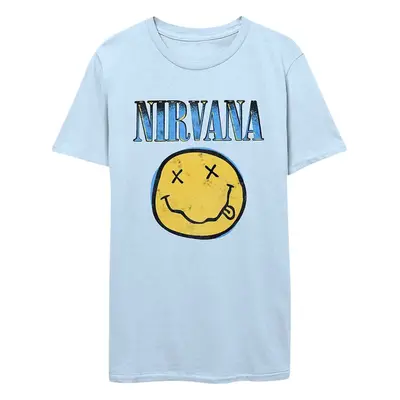 Nirvana Tričko Xerox Happy Face Blue Unisex Light Blue