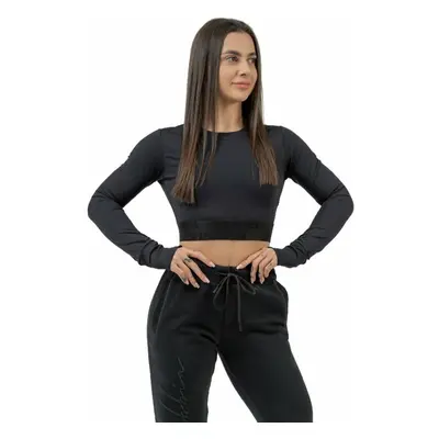 Nebbia Long Sleeve Crop Top INTENSE Perform Black Fitness tričko