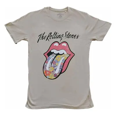 The Rolling Stones Tričko Flowers Tongue Unisex Sand