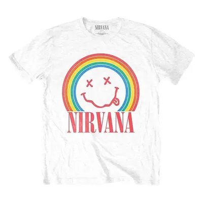 Nirvana Tričko Happy Face Rainbow Unisex White