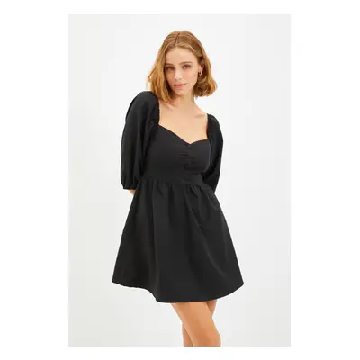 Trendyol Black Mini Waist Opening Balloon Sleeve Mini Woven Dress