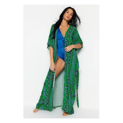 Trendyol Ethnic Patterned Belted Maxi Woven Kimono&Kaftan