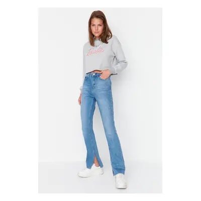 Trendyol Navy Blue More Sustainable Slit High Waist Flare Jeans