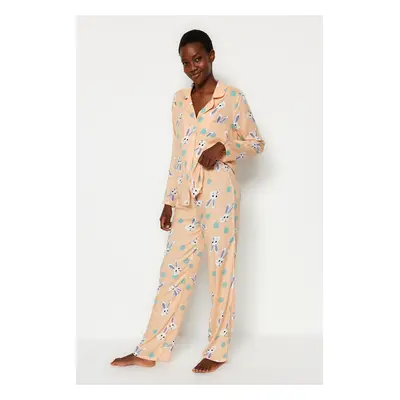 Trendyol Powder Rabbit Patterned Viscose Woven Pajama Set