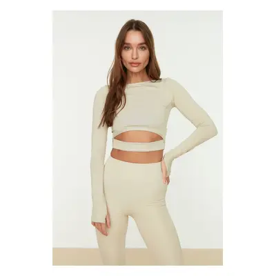 Trendyol Stone Crop Window/Cut Out and Thumb Hole Detail Knitted Sports Top/Blouse