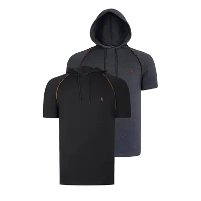 DUAL SET T8570 DEWBERRY HOODED MEN'S T-SHIRT-ANTHRACITE-BLACK