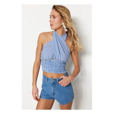 Trendyol Blue Woven Gipe Detailed Blouse