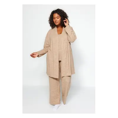 Trendyol Curve Beige Soft Knitted Top-Bottom Set