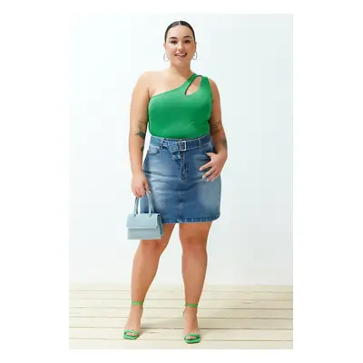 Trendyol Curve Blue Belted Mini Denim Skirt