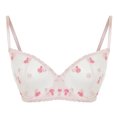 Trendyol Curve Pink Floral Lace Cupless Plus Size Bra