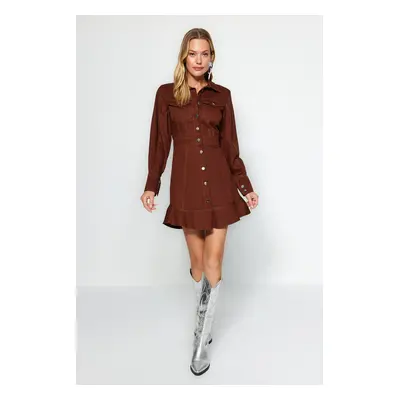 Trendyol Brown Button Detailed Mini Woven Shirt Dress