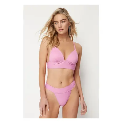 Trendyol Cyclamen Textured High Leg Bikini Bottom