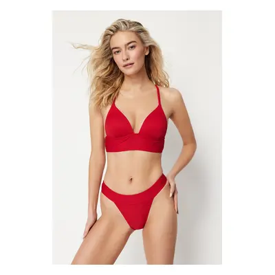 Trendyol Red Textured High Leg Regular Bikini Bottom